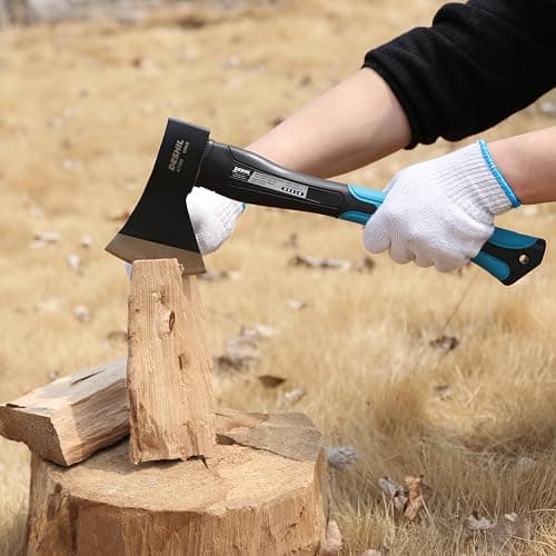 Chopping Axe, 15”Outdoor Hatchet Forged Carbon Steel Heat Treated Hand Maul Tool, Fiberglass Shock Reduction Handle with Anti-Slip Grip, Blue thumbnail 9