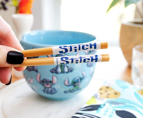 Disney Lilo & Stitch Japanese Ceramic Dinnerware Set | Includes 20-Ounce Ramen Noodle Bowl and Wooden Chopsticks thumbnail 4