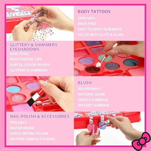 Hello Kitty and Friends Makeup Set for Kids, Beauty Vanity Set with Light-Up Mirror, Includes Lip Gloss, Eye Shadow, Brushes, Nail Polish, Accessories, and More! Gift for Ages 6+ by Townley Girl thumbnail 5