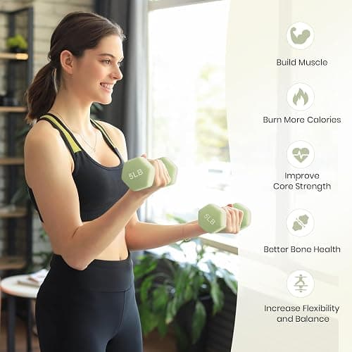 LIONSCOOL Set of 2 Neoprene Coated Dumbbell Hand Weights, Anti-Slip and Anti-Roll Hex Dumbbells in Pair for Strength Training, Resistance Training thumbnail 2