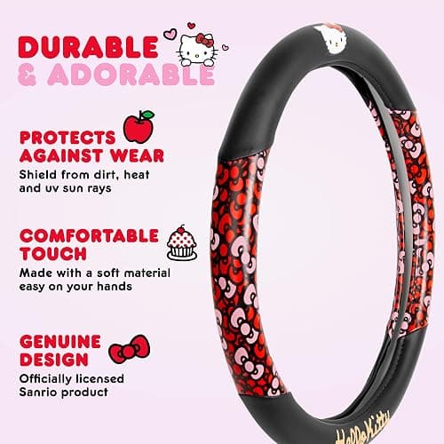 Hello Kitty Steering Wheel Cover, Official Sanrio Car Steering Wheel Cover with Universal Size 14.5-15.5, Cute Black for Women, Hello Kitty Car Accessories (Hello Kitty Bows) thumbnail 3