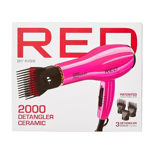 RED by KISS 2000 Ceramic Hair Dryer, Professional Salon Blow Dryer, 2 Detangler Pik Attachments, Tourmaline Technology, 3 Heat Settings, Easy Storage Loop (Pink) thumbnail 7