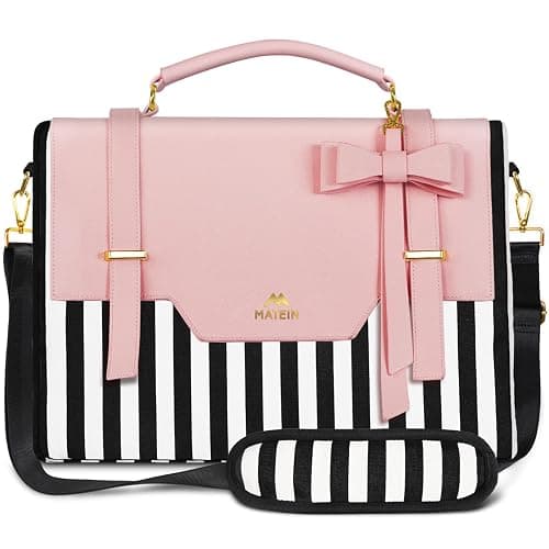 MATEIN Laptop Bag for Women, 17 inch Cute Computer Briefcase Laptop Carrying Case, Lightweight Messenger Sleeves Shoulder Work Tote Bag with Bow & RFID Pocket Gifts for College Office Business, Pink - Image 1