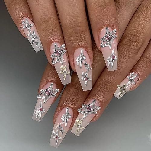 Y2K Nail Charms and Gems 3D Silver Star Butterfly Planet Cross Nail Charms for Acrylic Nails Design Kawaii Nail Jewels for Nail Art (Silver-90) thumbnail 6