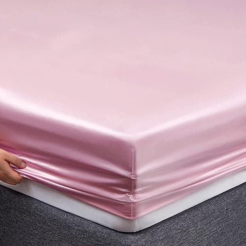 Vonty Satin Sheets Queen Size Silky Soft Satin Bed Sheets Pink Sheet Set, 1 Deep Pocket Fitted Sheet + 1 Flat Sheet + 2 Pillowcases | Silky Satin Protects Hair, Reduces Facial Wrinkles, Deep Pocket Up To 15 Inch, Machine Washable, Year-Round Comfort thumbnail 6