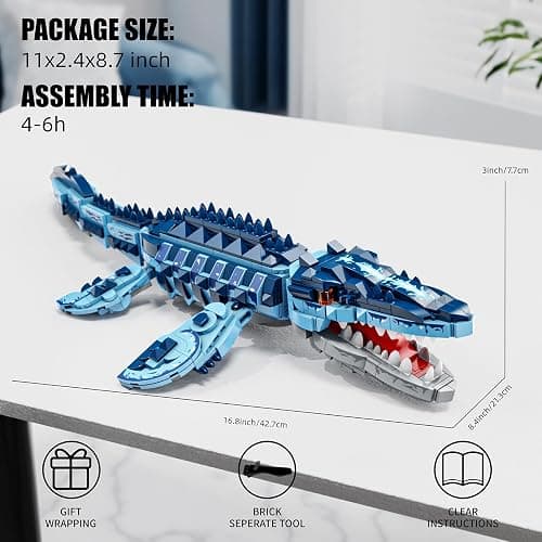 EITOLNR Mosasaurus Dinosaur Building Blocks Set, 805 PCS Dinosaur World Building Toy, Jurassic Ocean Animal Model Collection Toys for Home Decor, Birthday Gift for Adults Boys Age 8-12 thumbnail 3