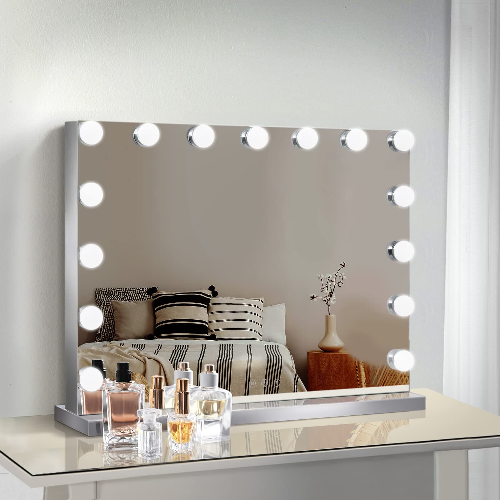 Embellir Hollywood Makeup Mirror with Lights 15 Led Lighted Vanity Mirrors Wall Mounted Cosmetic Beauty Dressing Illuminated Glam Studio Professional Artist Adjustable Magnifying Backlit Modern - Image 1