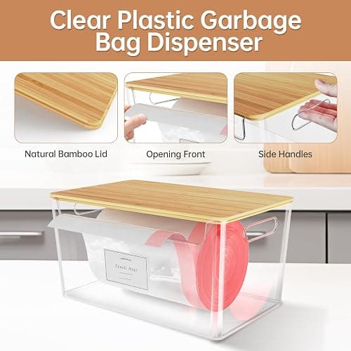 COAZEX 2 Pack Trash Bag Holder Under Sink Stackable, Plastic Garbage Dispenser with Lid, Trash Bag Storage Dispenser Roll Holder for Kitchen, Pantry, Laundry Room Organization - Clear thumbnail 3
