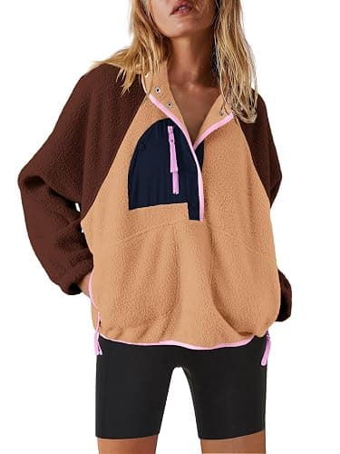 Nirovien Womens Fleece Pullover Long Sleeve Sherpa Jacket Button Down Fuzzy Sweatshirt Warm Outwear with Pockets - Image 1