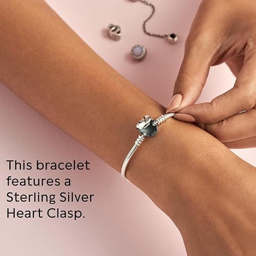 PANDORA Moments Heart Clasp Snake Chain Bracelet - Compatible Moments Charms - Gift for Her - Sterling Silver - With Gift Box thumbnail 5