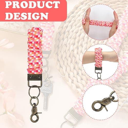 Marspark 2 Set Scrunchie Lanyards with 4 Card Holders for ID Badges and Keys Cute Stretchy Scrunchie Neck and Wrist Lanyards for Teacher Women Nurses School Office Supplies(Bright, Checked) thumbnail 4