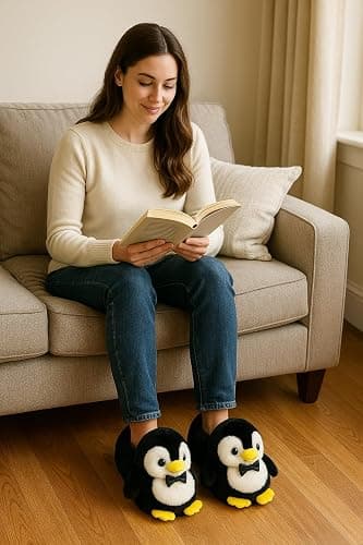 Aopuro Cute Women Penguin Animal Slippers Fluffy Warm Plush House Shoes Novelty Soft Slippers Cartoon Gifts for Birthday Christmas thumbnail 2