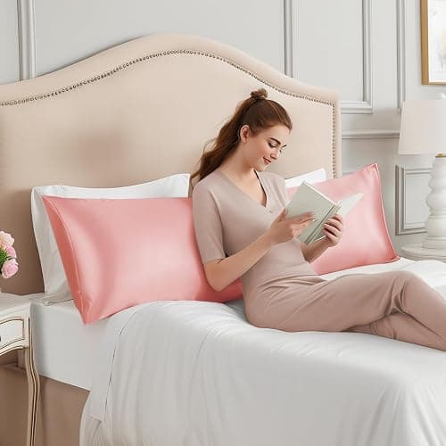INFIIXSO Body Pillow Cover with Zipper, Luxury Mulberry Silk Body Pillow Case 20x54 Inches, Ultra Smooth and Soft Cooling Long Pillowcase, Gift for Women, Men(Blush Pink) thumbnail 2