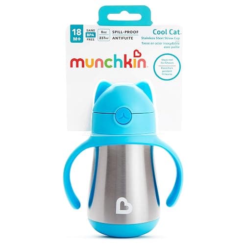 Munchkin Cool Cat Sippy Cup with Straw for Toddlers, Stainless Steel Straw Cup, 8 Ounce, Blue thumbnail 7