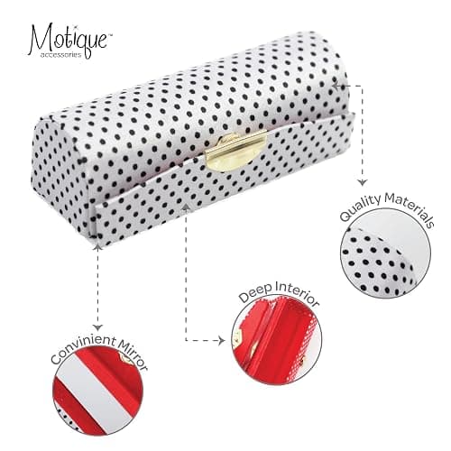 Motique Accessories Small Polka Dot Ladies Lipstick Case With Mirror Purse Holder White thumbnail 4