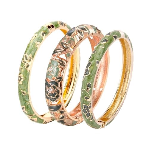 UJOY Womens Multi-Colors Cloisonne Bracelet Plated Flower Hollowed Enameled Hinged Cuff Bangles Jewelry Gift 88A10 - Image 1