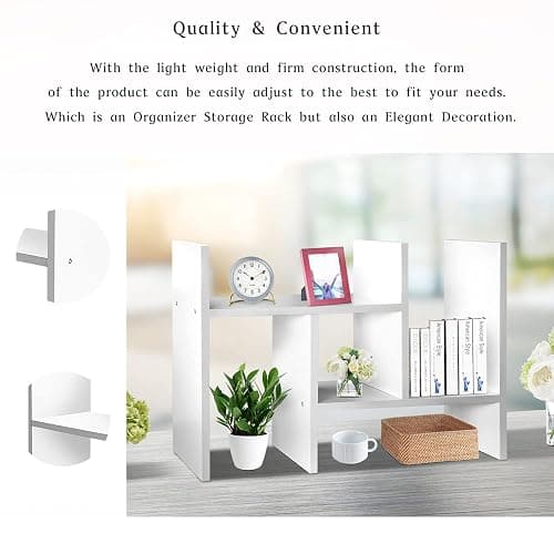 J.M.Deco Desktop Organizers and Storage for Office, Adjustable Desktop Organizer Shelves Double H Display, Desktop Shelf Organizer True Natural Stand Shelf (White) thumbnail 6