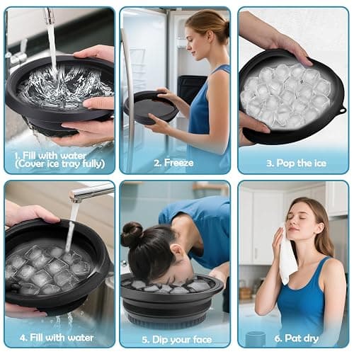 XANGNIER Face Bowl for Ice with Built-In Ice Tray – Collapsible Silicone Facial Ice Bath Bowl for Cold Plunge Therapy, Skin Tightening & Acne Relief – Black Portable Spa Tool for Home & Travel thumbnail 3