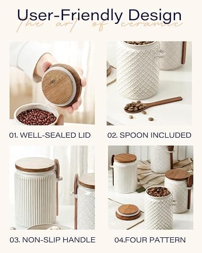 getstar Canisters Sets for the Kitchen, 20 oz Flour Sugar Storage Containers, Ceramic Kitchen Canisters for Countertop Set of 4 with Airtight Lids and Teaspoons thumbnail 4