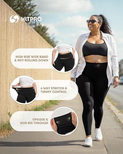 HLTPRO 3 Pack Plus Size Leggings for Women, High-Waisted and Stretchy | Non See Through, Tummy Control, Yoga Running & Daily Wear thumbnail 4