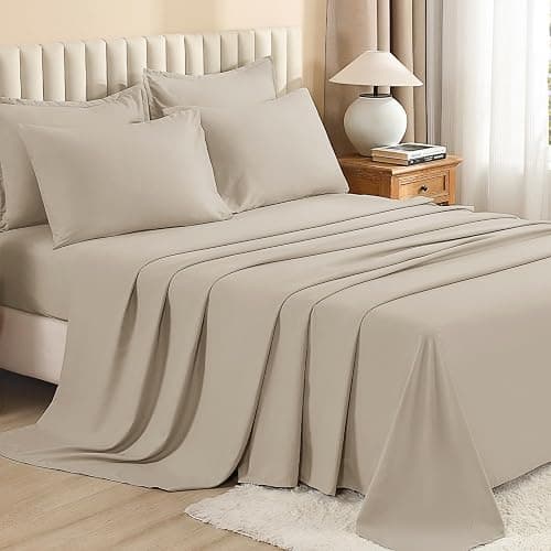 Litanika Comforter King Size Set Oatmeal - 7 Pieces Bed in a Bag King Bedding Comforter Sets, Plain Lightweight Bed Set with Comforter, Sheets, Pillowcases & Shams thumbnail 7