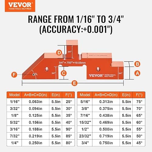 VEVOR Router Table Setup Bars, 14 pcs, Precision Aluminum Setup Blocks Height Gauge Set, with Laser Engraved Size Markings Storage Case, Measuring Depth Height Angle, for Router Table Saw Accessories thumbnail 7