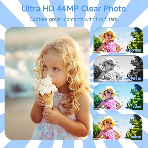Digital Camera 4K, Upgrade Black Cameras for Teens, Autofocus Digital Point and Shoot Camera for Kids with 16X Zoom, 64GB SD Card, Compact Small Camera for Boys Girls Teens Kids Gift thumbnail 8