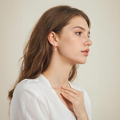 Angelady Gold Hoop Earrings Set for Women, Dainty 14K Gold Plated Flower Moon Cross Dangle Earrings, Hypoallergenic Huggie Hoop Earring Stacks, Stud Earrings for Women Trendy Jewelry Gift thumbnail 6