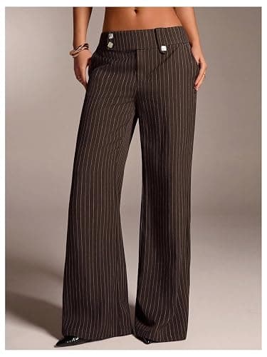 GORGLITTER Women's Low Rise Dress Pants Business Casual Trousers Slacks | Dress Pants Women, Wide Leg Bottom, Low Rise Slacks, Womens Pants Dressy Casual thumbnail 3