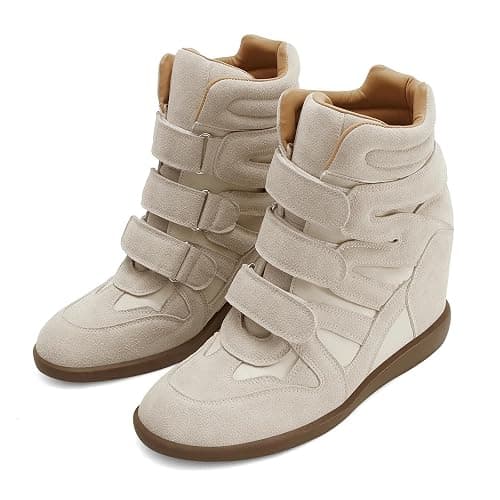 Dsevht Hidden Wedge Sneakers for Women High Top Fashion Sneaker Suede High Heel Platform Tennis Triple Strappy Band Casual Vintage Dressy Comfy Campus Trendy Retro Sneaker thumbnail 6