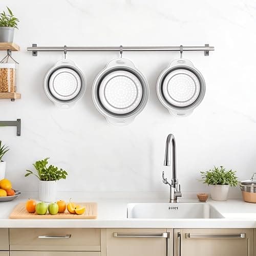 Cluren Collapsible Colander 3-Pack Set Space-Saving Foldable Kitchen Strainer with Non-Slip Base Durable Thickened PP+TPE Collapsible Strainers for Pasta, Vegetables, Fruits (Gray-White) thumbnail 7