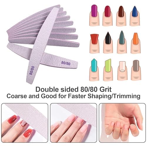 80/80 Grit Nail Files (10 Pack), Emery Boards for Acrylic Nails and Gel Nails, Coarse Nail File Double Sided 80 Grits Emory Professional Nail Filers Reusable Washable Manicure Curved Gray thumbnail 3