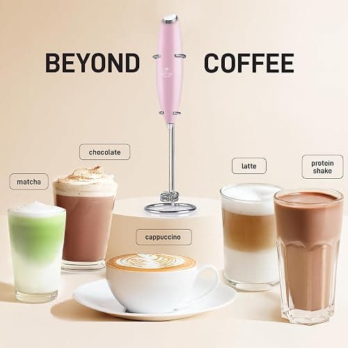 Zulay Kitchen Powerful Double Whisk Milk Frother Handheld - Foam Maker With Stand - Whisk Drink Mixer for Coffee, Mini Foamer for Latte, Matcha, Frappe, Hot Chocolate & Cappuccino - Magnetic Pink thumbnail 3