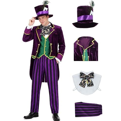 Tvnxdgl The Hatter Costume Men Mad Tea Party Master Outfits Adult Story Book Character Tuxedo Pants Dicky Collar Top Hat Set - Image 1