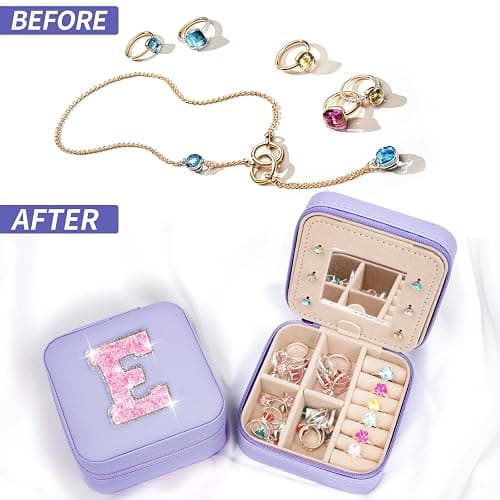 Uygafly Travel Essentials for Women - Travel Accessories Travel Stuff,Mini Jewelry Organizer Jewelry Case for Traveling,Cute Personalized Jewelry Box,Birthday Gifts for Girls Women | Lavender,E thumbnail 6