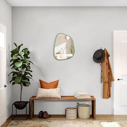 HLFMVWE Asymmetrical Mirror for Wall Irregular Wood Frame Modern Unique Wall Mirror Decorative Vanity Bathroom Living Room Bedroom Entryway Hallway Artistic Mirror 14"x10" thumbnail 6