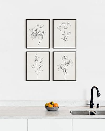 HAUS AND HUES Grey Floral Wall Art - Set of 4 Plant Posters for Wall Vintage, Botanical Prints, Black and White Flower Pictures for Room Aesthetic, Farmhouse Bathroom, Rustic Art (8x10, Unframed) thumbnail 2