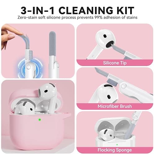 for AirPods 4 Case, TNSNK Soft Silicone Airpod 4 Case with Cleaner Kit and Keychain, Pink Case Cover for Women Girly Compatible with Apple Airpods 4th Gen 2024, Anti-Scratch, Drop Protection thumbnail 4