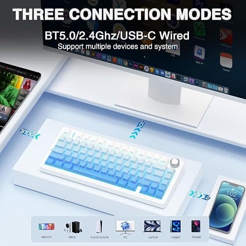 AULA F75 Pro Wireless Mechanical Keyboard,75% Hot Swappable Custom Keyboard,RGB Backlit,Pre-lubed Linear Switches,Side Printed PBT Keycaps Mechanical Gaming Keyboards,Gradient Blue thumbnail 3