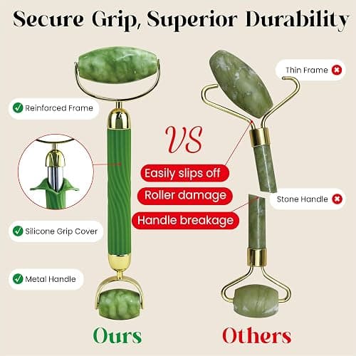 Rena Chris Gua Sha and Face Roller Set: Anti-Breakage Jade Roller for Long-Lasting Use, Jawline Sculpting and Puffiness Reducing, Gua Sha Facial Tools for Self Care Gift (Green) thumbnail 3