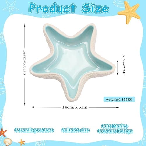 Jewelry Dish Tray For Coastal Beach Room Decor,Cute Ceramic Ring Holder Gift For Women Sister Mom Friend ,Decorative Trinket Jewelry Organizer Tray For Rings Earrings Necklaces ets (Blue starfish) thumbnail 2
