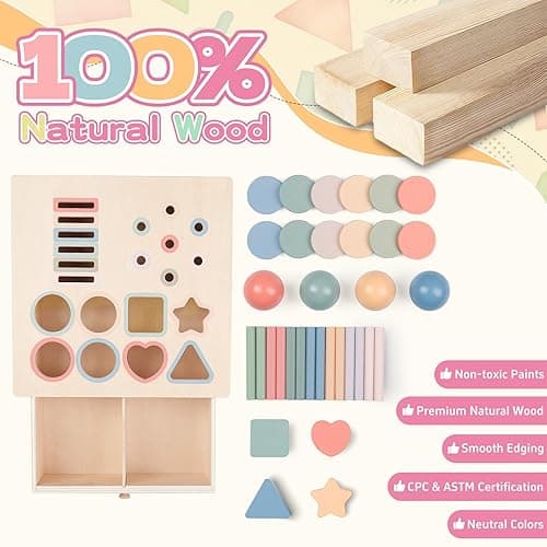 Pajojoqa Montessori Toys for 2 3 4 5 Color Sorting - Wooden Object Permanence Box with Drawer Sensory Toys Shape Sorter Education for Baby Toddler Boy Girl Drop Busy Box 4 in 1 thumbnail 6