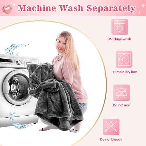 Waitu Wearable Blanket Sweatshirt Gifts for Women and Men, Warm and Cozy Giant Blanket Hoodie, Thick Flannel Blanket with Sleeves and Giant Pocket - Dark Gray thumbnail 6