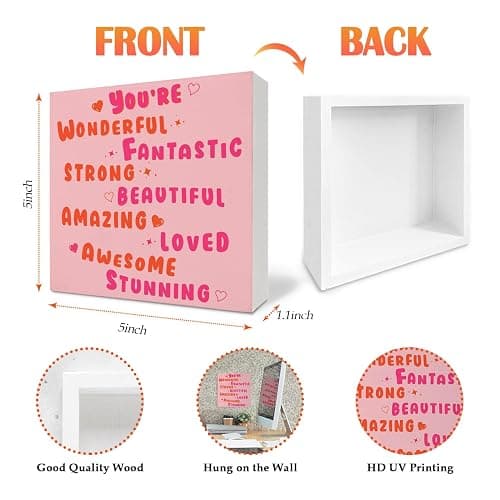 Nvotell Pink Preppy Wooden Sign, Funky 70s You're Amazing Inspirational Affirmation, Pink & Orange Room Decor, Preppy Aesthetic Teen Girls' Girly Decor, 5x5 Inch thumbnail 3