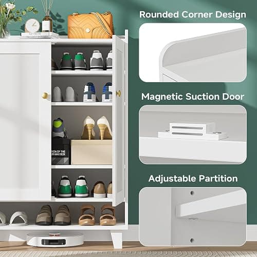 Honsiva Flat-Shelf Shoe Cabinet with Doors，6-Tier Shoes Storage Cabinet with Adjustable Shelves，Wooden Shoe Rack Shoes Storage Organizer Cabinets for Entryway, Hallway, Living Room thumbnail 5