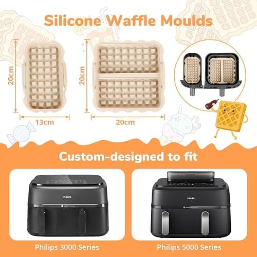 ENSINE Air Fryer Accessories for Philips Dual Basket Air Fryer 3000 Series,2 x Silicone Waffle Mould Compatible with Philips 5000 Series, Tefal Dual Easy Fry 8.3L,Tefal Dual Easy Fry XXL 11L thumbnail 2