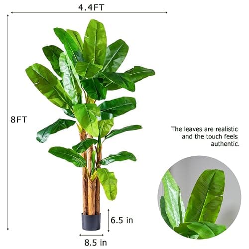 Erimda 8.2FT Artificial Banana Tree Tall Fake Banana Leaf Plant Faux Banana Silk Tree Faux Banana Leaves for Home Swimming Pool Indoor Outdoor Patio Tropical Decor thumbnail 2