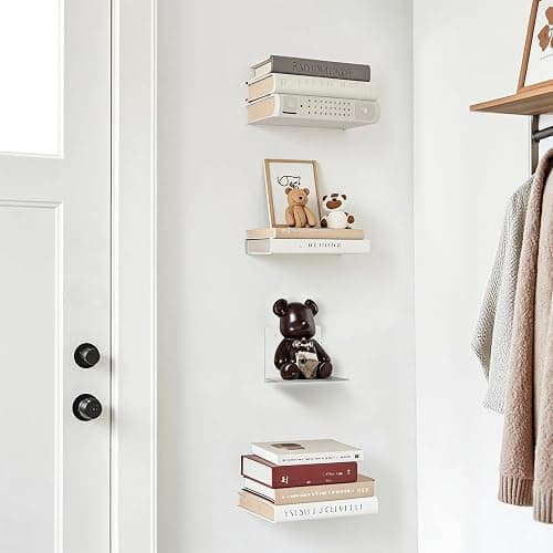 STORAGE MANIAC Floating Book Shelves for Wall Mounted Invisible Floating Bookshelves Heavy-Duty Steel Hidden Bookshelf Hanging Bookshelves for Bedroom Living Room Office, White 4-Pack Large thumbnail 9