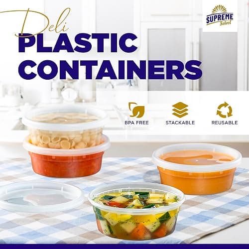 Supreme Deli Plastic Storage Containers with Lids 8oz, 16oz, 32oz [8 sets of each - 24 combo pack] Reusable Food Containers - Microwavable & Freezer friendly - Dishwasher safe - Secure fitting Covers thumbnail 5
