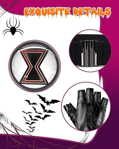 Swooflia 4 PCS Widow Halloween Costume Accessories Women - Costume Outfit Cosplay Party Accessories Set for Women, Black Half Finger Glove Belt Leg Straps Pin thumbnail 3